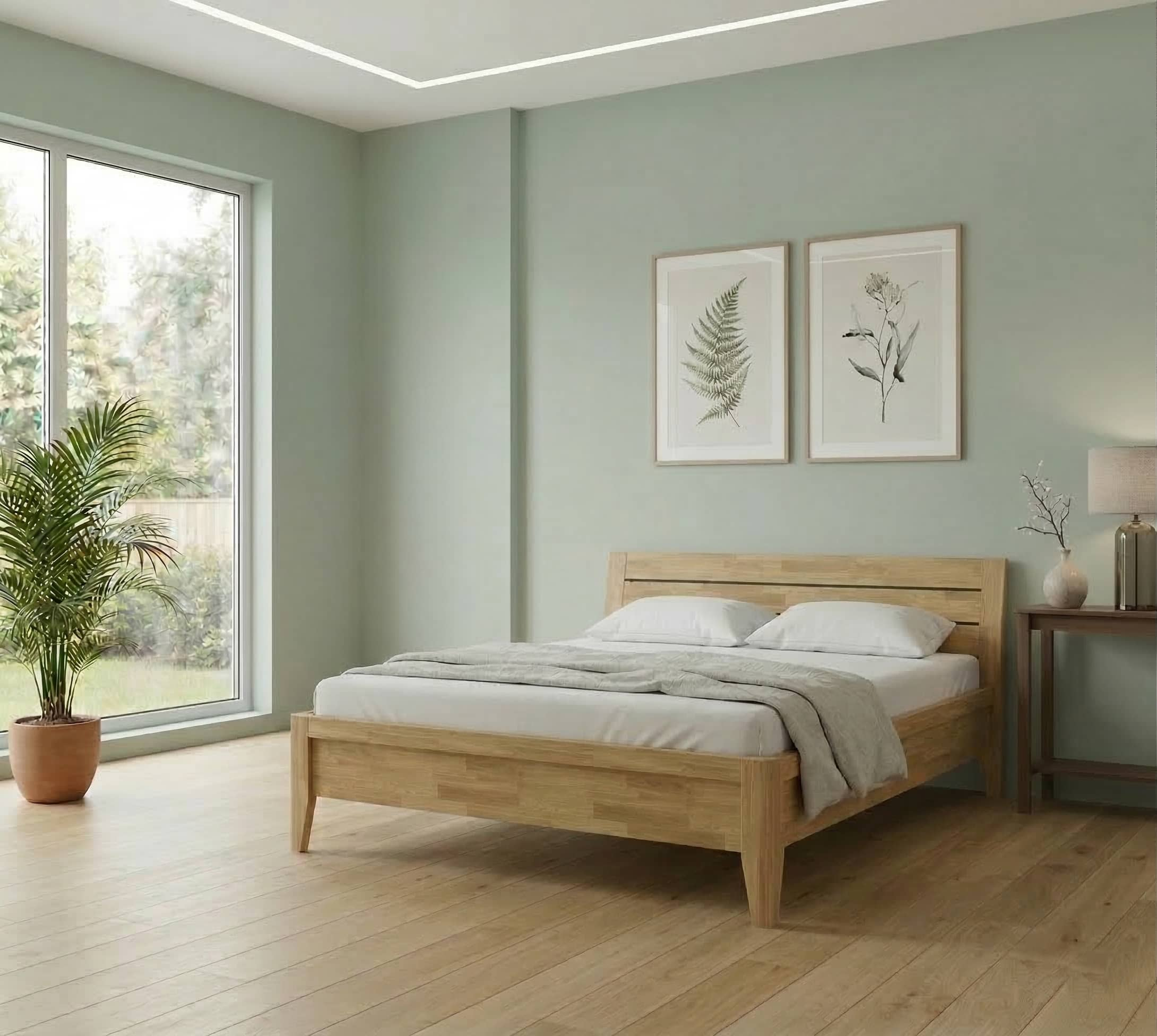 Dřevěná postel NICOLAS z bukového, jasanového nebo dubového masivu výrobce světspánku.cz. Dostupná ve všech rozměrech, včetně atypických. 200x180, olej Světlý, jádrový buk