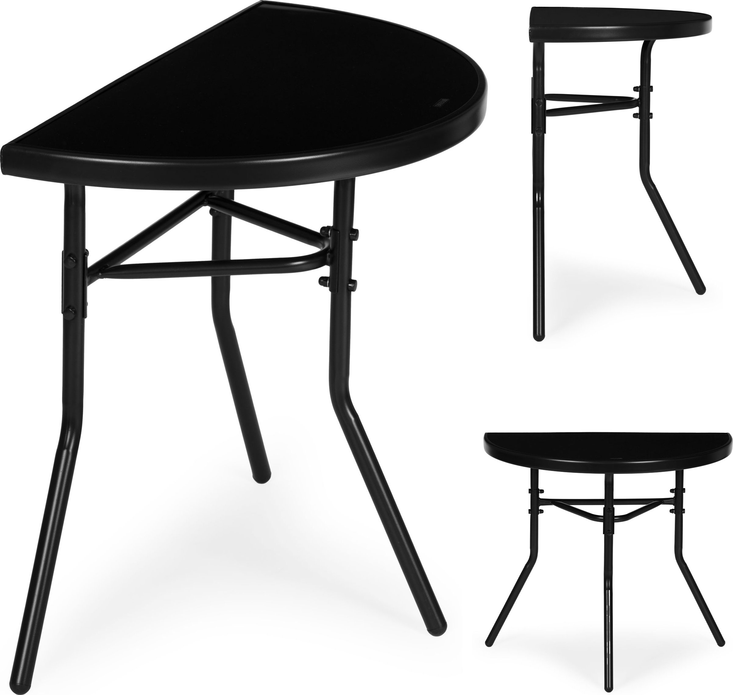 MultiGarden Půlkruhový skleněný konferenční stolek na balkon terasu černý MultiGarden