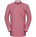 Košile pánská Rusell Collection s dl. ruk.Tailored Washed Oxford - červená, 4XL