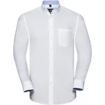 Košile pánská Rusell Collection s dl. ruk.Tailored Washed Oxford - bílá, 4XL