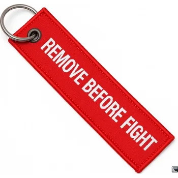 Klíčenka (přívěsek) Mars and Arms REMOVE BEFORE FIGHT - červená