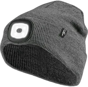 Čelovka Zimní čepice s LED světlem a USB dobíjením - šedá
