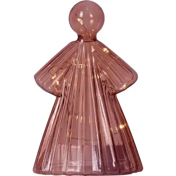 Vánoční dekorace SIRIUS LED světelný anděl skleněný, vínový, 15 cm