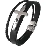 Kožený náramek Gaira Cross 2 - černý-stříbrný