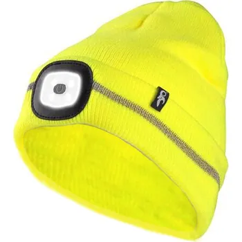 Čelovka Zimní čepice s LED světlem a USB dobíjením - žlutá