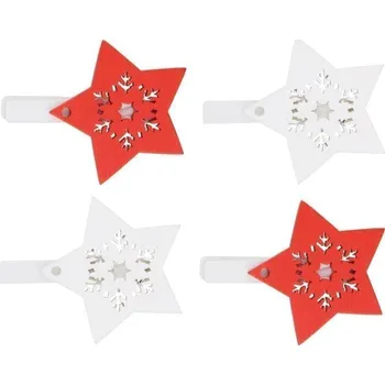 Vánoční dekorace Hvězda dřevěná na kolíčku 4,5 cm - červená a bílá 4 ks
