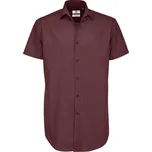 Pánská elastická popelínová košile B&C Black Tie s krátkým rukávem - vínová, 3XL