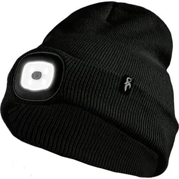 Čelovka Zimní čepice s LED světlem a USB dobíjením - černá