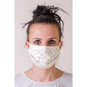Bavlněná úpletová rouška na ústa a nos dvouvrstvá Květy 3 - bílá