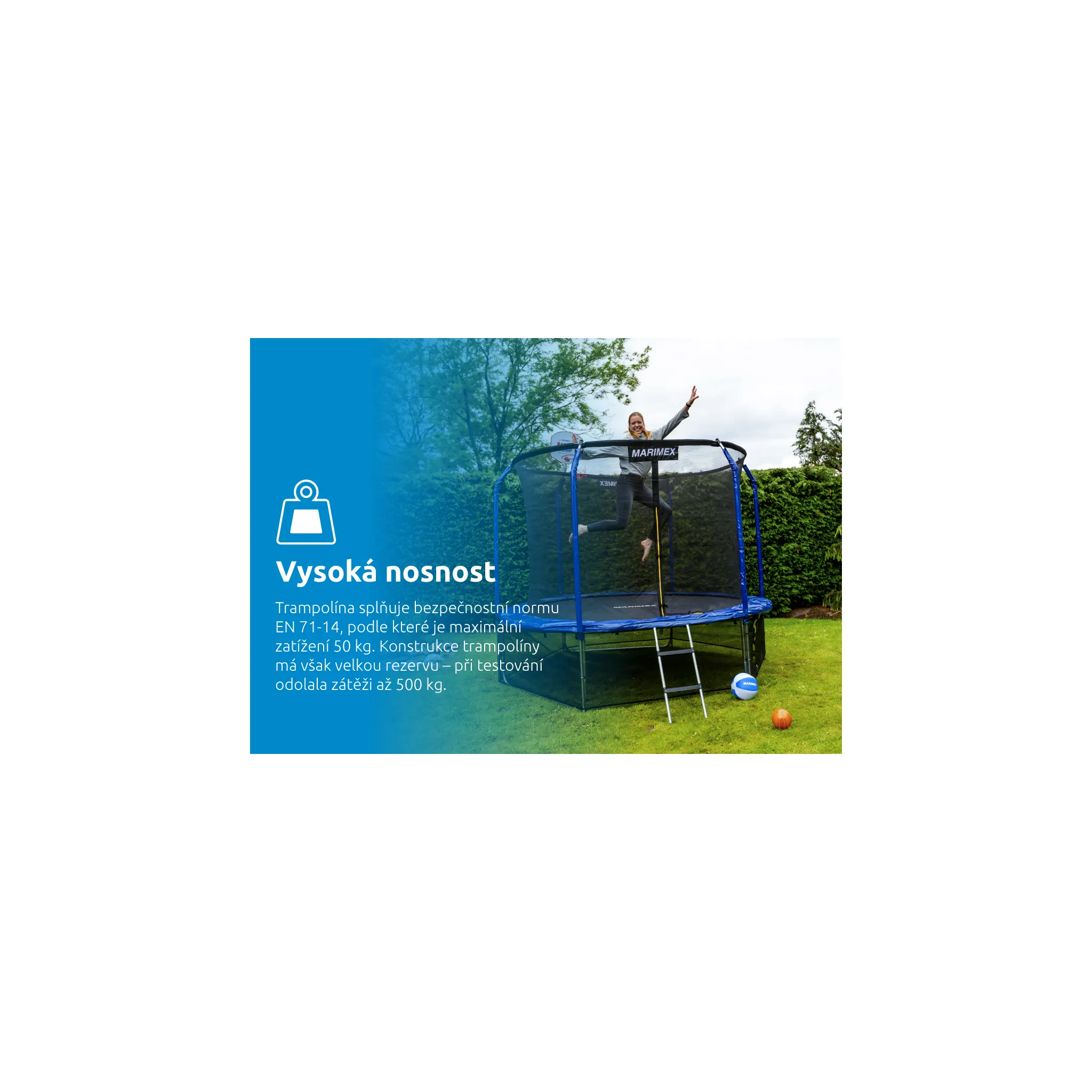 Fotografie 12 - Trampolína Marimex Standard 183 cm modrá + ochranná síť + schůdky