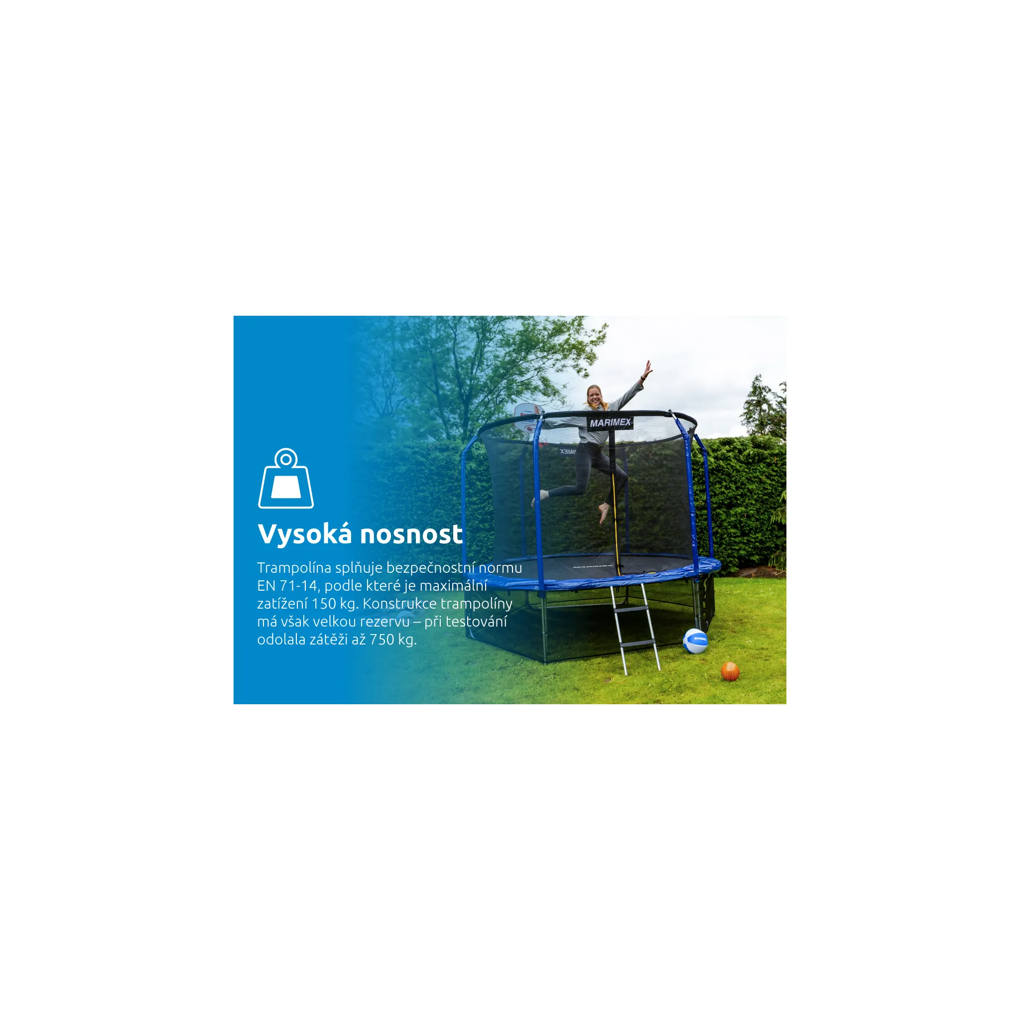 Fotografie 10 - Trampolína Marimex Standard 396 cm modrá + ochranná síť + schůdky