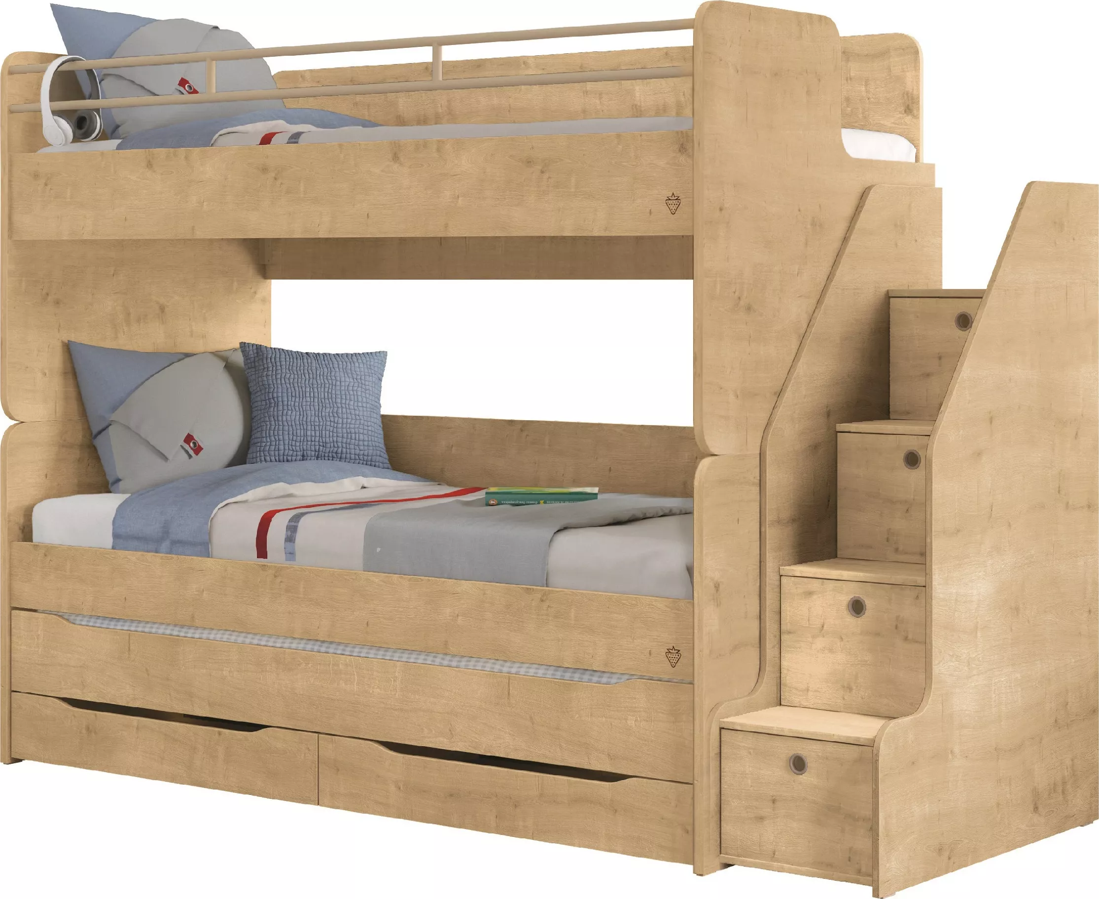 Čilek Patrová postel s úložným prostorem a schody + 2x matrace 90x200x19 cm Mocha Studio