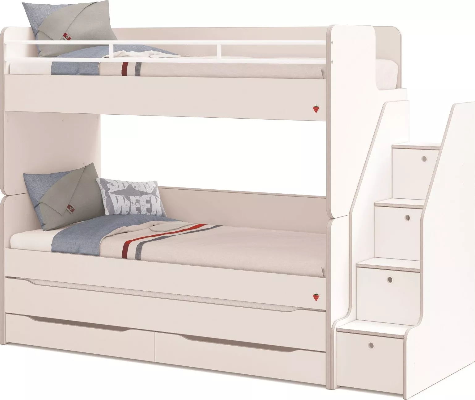 Čilek Patrová postel s úložným prostorem a schody + 2x matrace 90x200x19 cm White Studio