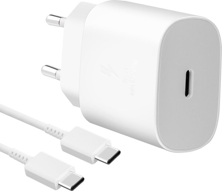 EP-TA800EWE + EP-DG980BWE Samsung 25W Cestovní nabíječka + USB-C/USB-C Datový Kabel White (OOB Bulk)