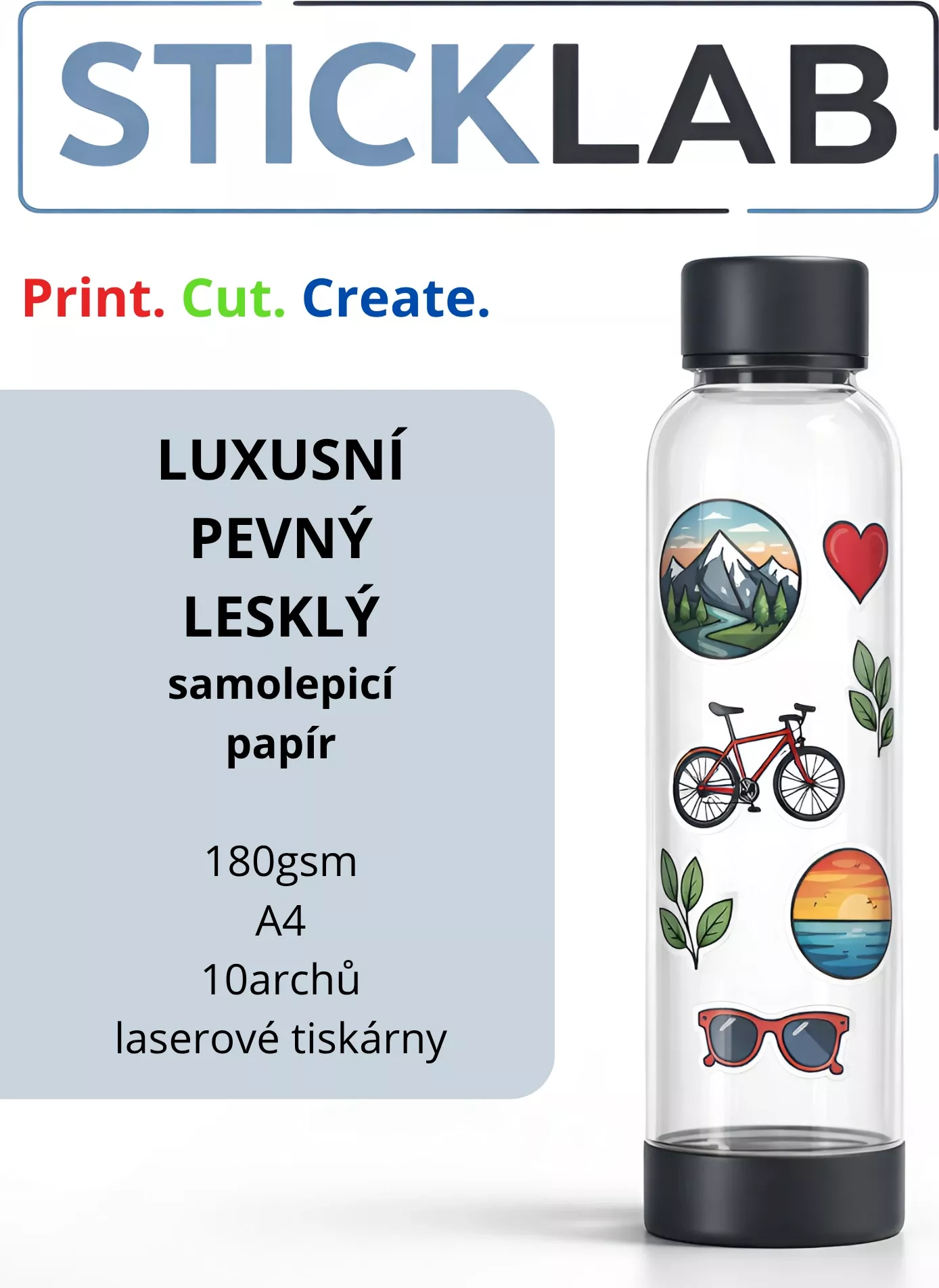 STICKLAB luxusní bílý lesklý samolepkový papír 180gsm