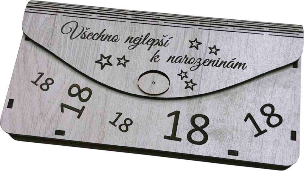 Dřevěná obálka na peníze - Všechno nejlepší 18 let, 20x10cm 6630031