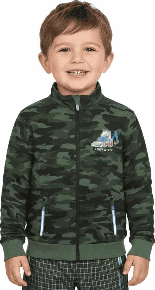 MASKÁČOVÁ MIKINA S BAGREM Barva: Zelený maskáč/modrý bagr, Velikost: 104