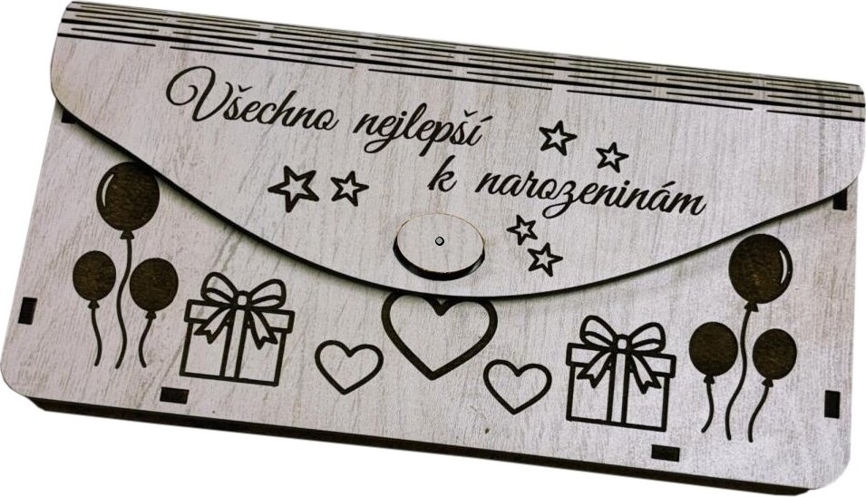 Dřevěná obálka na peníze - Všechno nejlepší k narozeninám, 20x10cm 6630022