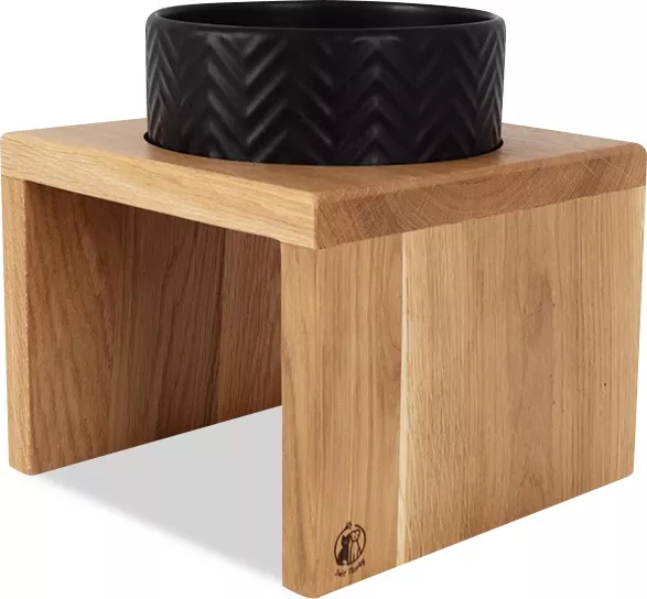 Svět Tlapky Stojan na 1 keramickou misku pro psa GASTON MONO Dřevina nebo odstín: Buk (dřevo), Výška stojánku včetně misek: 14cm (malé plemeno), Průměr miska (rozměr): miska 13cm (18 x 18cm)