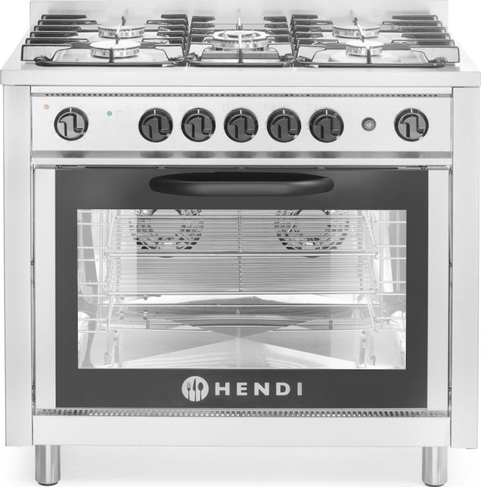 Plynový sporák - 5 hořáků s elektrickou troubou, HENDI, Kitchen Line, Stříbrná, 230V/2900W, 14,3kW, 900x653x(H)900mm