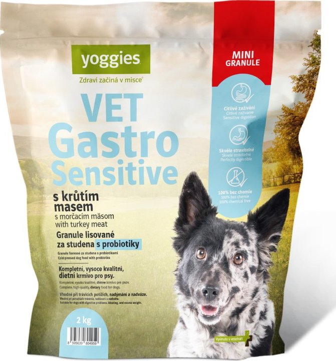 Yoggies VET Gastro Sensitive s krůtím masem, minigranule lisované za studena s probiotiky 2kg, 5kg, 10kg Hmotnost: 2kg