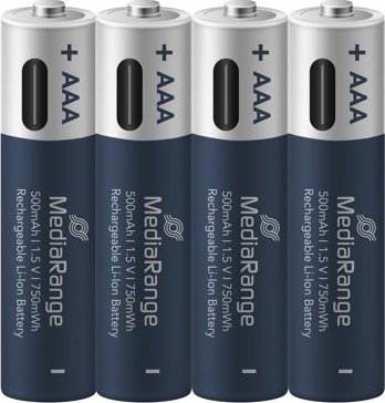 MediaRange nabíjecí USB-C Li-Ion baterie Micro AAA, 1,5V, 500 mAh, 4ks 1720514