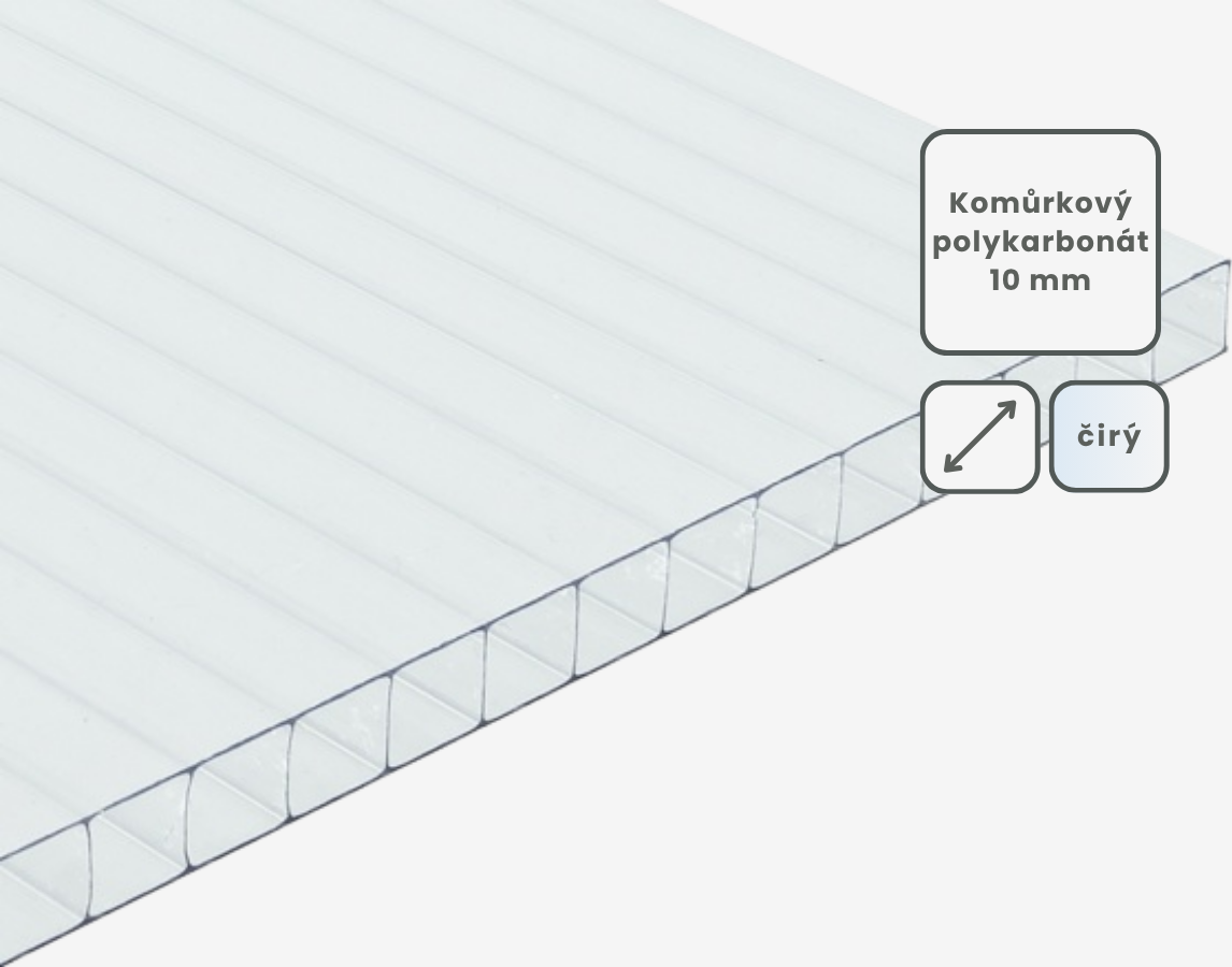 Komůrkový polykarbonát tl.10mm čirá Rozměr typizované desky: 2100x1500mm