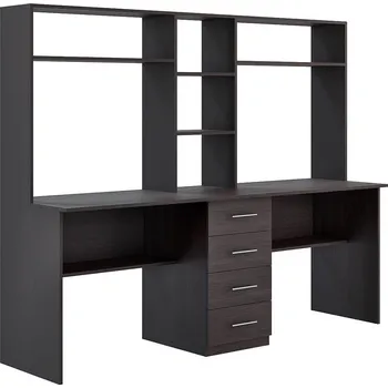 Psací stůl CASARREDO Psací stůl s nástavcem E3 FORLAND wenge, bílá, dub sonoma: Wenge — 200×60×152 cm, černá