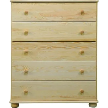 Komoda DM masiv Komoda 5 zásuvková - Prádelník na koulích KL-140, masiv borovice: Přírodní Borovice - Lakováno — š.80 × v.123 × h.42, hnědá