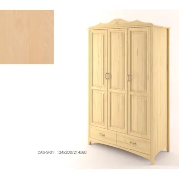 Šatní skříň DM masiv Stylová třídveřová pološatní skříň se zásuvkami CASTELLO B01 - BUK: Přírodní BUK - Lakováno — hnědá, buk