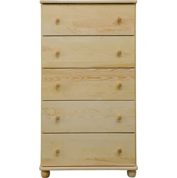 Komoda DM masiv 5 zásuvková komoda na koulích KL-141, masiv borovice: Ne — hnědá, borovice