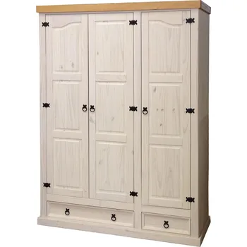 Šatní skříň IDEA Skříň 3 dveřová CORONA 162818B bílý vosk: Borovice - Voskováno Bílá — bílá, Borovice - Voskováno Bílá