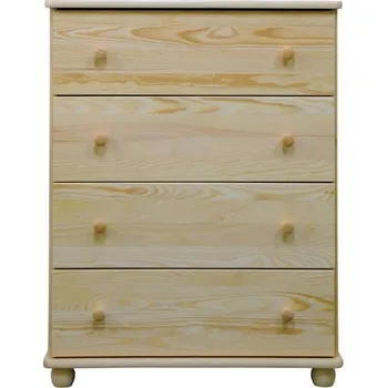 Komoda DM masiv Komoda 4 zásuvková na koulích KL-144, masiv borovice: Přírodní Borovice - bez laku — š.80 × v.100 × h.42, hnědá