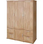 HP Nábytek Třídveřová skříň ALFA 3D GRAND 171B, BUK Cink: Bílá - Transparentní — 140x185x55, hnědá