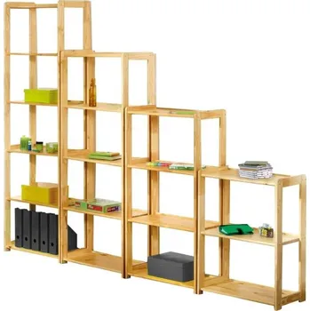 Obývací stěna Knihovna STYL z masivní borovice, 6 polic, 199x63x33 cm, moderní design