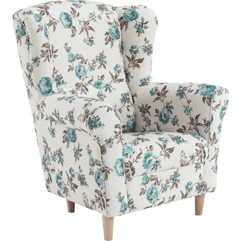 Křeslo Tempo Křeslo ušák CHARLOT rose modré květy: Rose modré květy — béžová