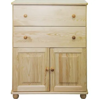 Komoda DM masiv Komoda na koulích - Prádelník se zásuvkami a dvířky KL-165, masiv borovice: Přírodní Borovice - Lakováno — hnědá, borovice