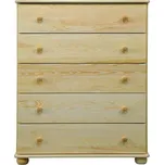 DM masiv Komoda 5 zásuvková - Prádelník na koulích KL-140, masiv borovice: Bílá - Plné krytí — š.80 × v.123 × h.42, hnědá