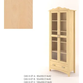 Knihovna DM masiv Stylová dvoudveřová Vitrína se zásuvkou CASTELLO B07 - Buk: Přírodní BUK - Lakováno — hnědá, buk