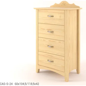 Komoda DM masiv Stylová komoda zásuvková úzká - prádelník 4Z CASTELLO S24 - Borovice: Přírodní Borovice - bez laku — hnědá, borovice