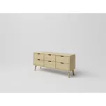 DM masiv SCANDIA Retro komoda zásuvková SC-D05L, dub: Přírodní Dub - Bez laku — Šířka: 142 cm, Výška: 63,5 cm, Hloubka: 40 cm, hnědá