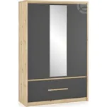 CASARREDO Skříň třídveřová DOMINIKA 140×217 dub artisan/šedá: Dub Artisan + Grafit — šedá, Dub Artisan + Grafit