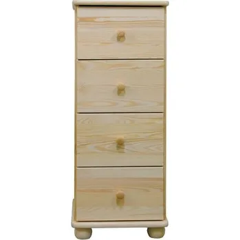 Komoda DM masiv Komoda úzká 4 zásuvková na koulích KL-146, masiv borovice: Olše tmavá - lakováno — hnědá, borovice