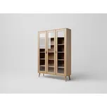 DM masiv SCANDIA Třídveřová retro vitrína SC-D02E, dub: Olše světlá - lakováno — hnědá, Olše světlá - lakováno