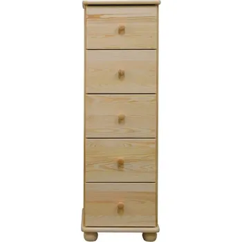 Komoda DM masiv Úzká 5 zásuvková komoda na koulích KL-142, masiv borovice: Ne — hnědá, borovice