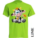 levné-dětské-bavlnene-tričko-potisk-kravička Barva: Lime - limetková, velikost: 104