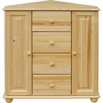 Komoda DM masiv Rohová Komoda vysoká na koulích KL-176, masiv borovice: Přírodní Borovice - bez laku — hnědá, borovice