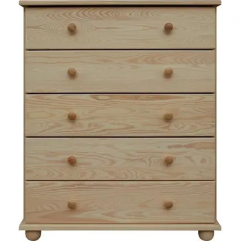 Komoda DM masiv Komoda 5 zásuvková - Prádelník na koulích KL-136, masiv borovice: Ořech - lakováno — hnědá, borovice