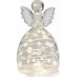 SIRIUS LED svítící anděl skleněný 13 cm, čirý, bílý dekor