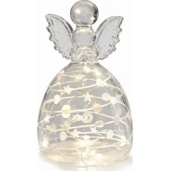 Vánoční dekorace SIRIUS LED svítící anděl skleněný 13 cm, čirý, bílý dekor